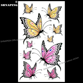 

SHNAPIGN Yellow red butterfly Temporary Tattoo Body Art Arm Flash Tattoo Stickers 17*10cm Waterproof Fake Henna Painless Sticker
