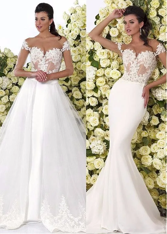 

romantic removable long wedding dresses 2019 new sweetheart cap sleeves appliques lace women bridal gown for foraml party