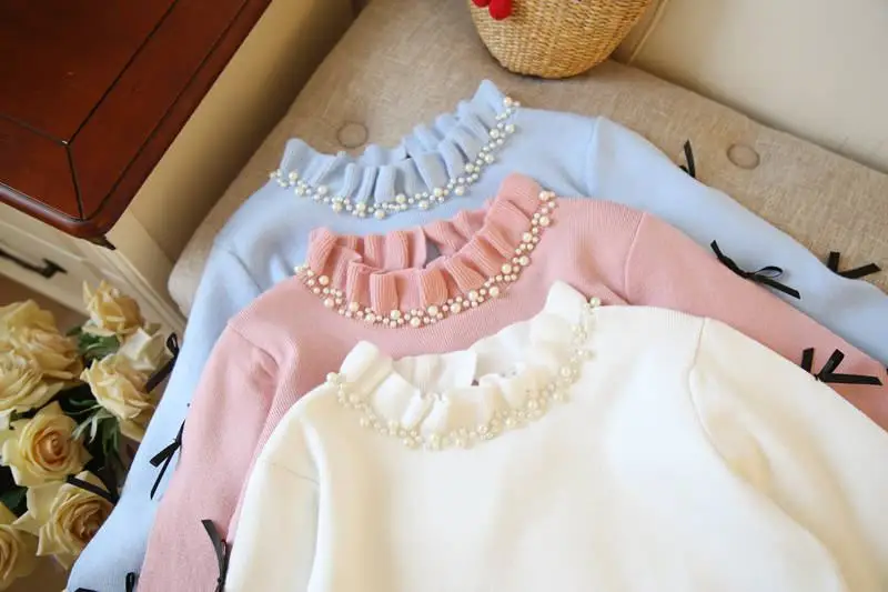 Women Beading Half Turtleneck Sweater Female Bow Lace Patchwork Tricot Pullover Knitwear Japanese Style Cute Knitted Jumper K257