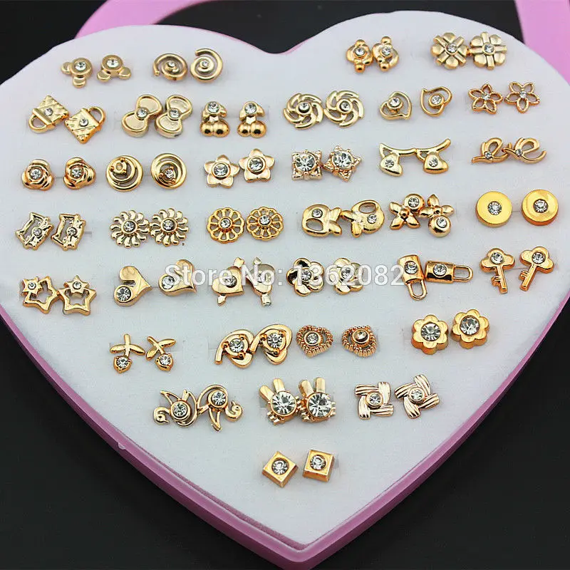 

Wholesale 36 Pairs Random Styles Flower Animal Heart Crystal Stud earrings Hypoallergenic Plastic Earrings Gift YE235