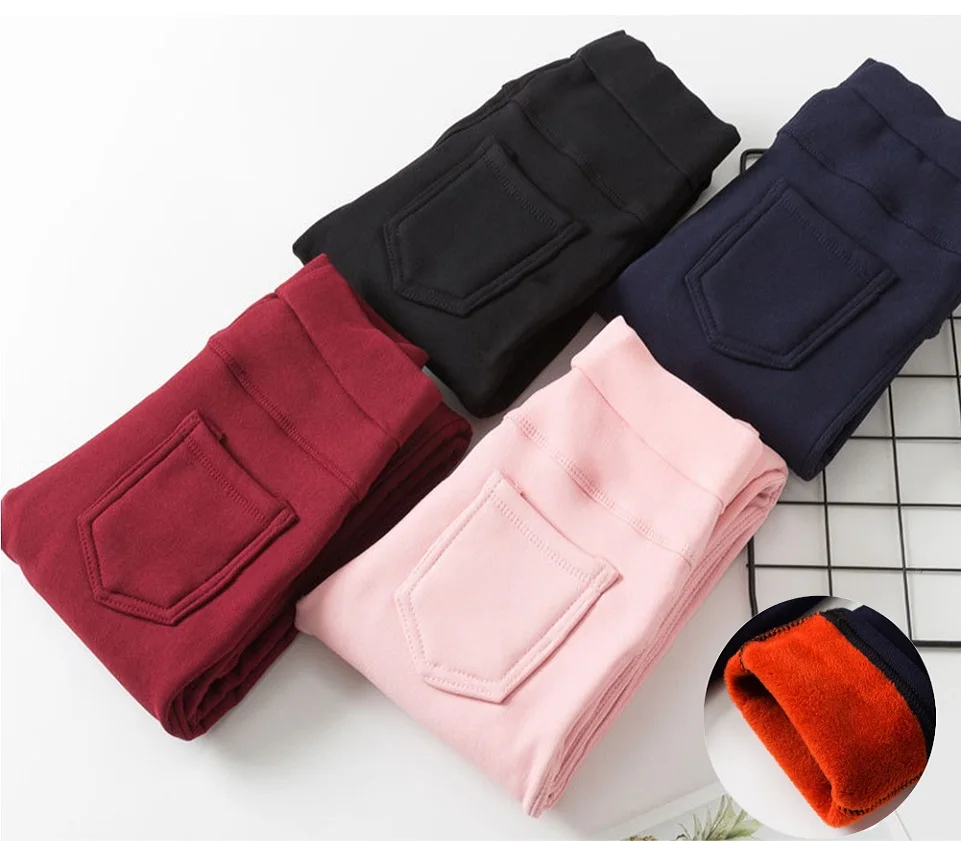 

Winter Leggings Girls Children Thicken Velvet Warm Fleeced Pants Elastic Waist Slim Fit Pencil Pants Long Trousers For Girls