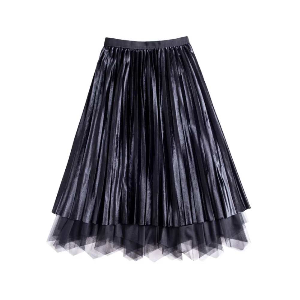 Горячая Женская Осенняя плиссированная юбка с асимметричным подолом, сетчатая плиссированная Повседневная Женская юбка 19ING