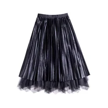 Горячая Женская Осенняя плиссированная юбка с асимметричным подолом, сетчатая плиссированная Повседневная Женская юбка 19ING