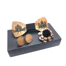 Деревянный лук галстук набор Мужская деревянная брошь и деревянные Запонки вырезанные ретро деревянные шеи регулируемый галстук-бабочка ремень Винтаж