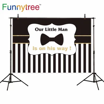 

Funnytree backdrops photo background black and white stripes Bow boy baby shower photocall photography photophone camera fabric