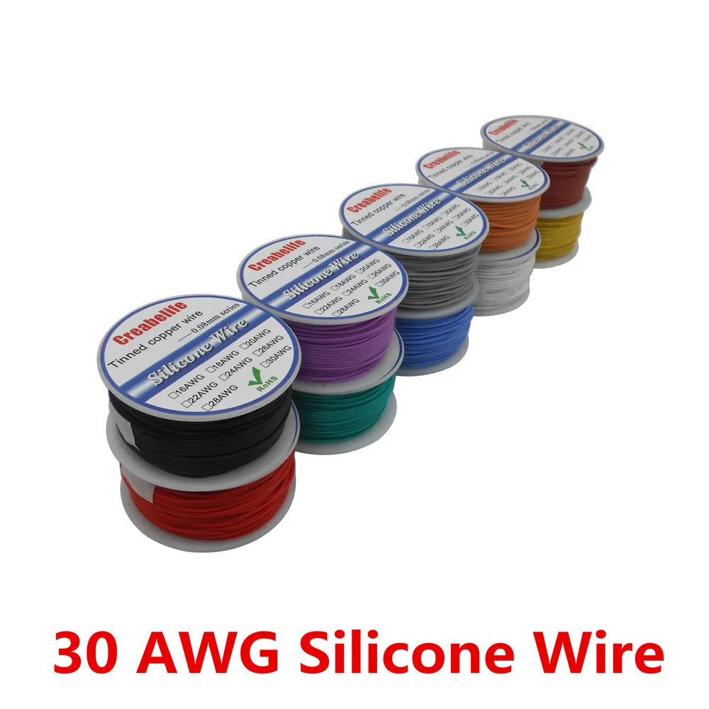 

50m 30 AWG Flexible Silicone Wire RC Cable Line With 10 Colors to Select With Spool Tinned Copper Wire Electrical Wire