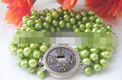 

free shipping 13402 Beautiful 8" 6row 7-8mm green baroque freshwater pearl bracelet