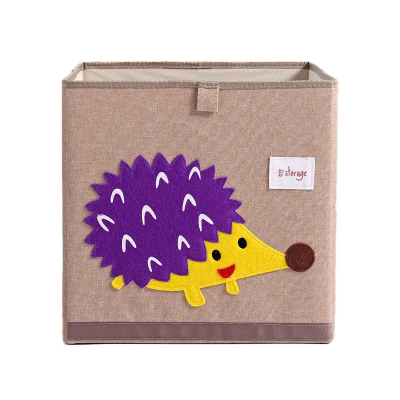 Мультяшная хлопковая льняная складная коробка для хранения детских игрушек, органайзер для одежды, корзина для хранения мелочей, большая корзина для хранения белья - Цвет: Hedgehog without Lid