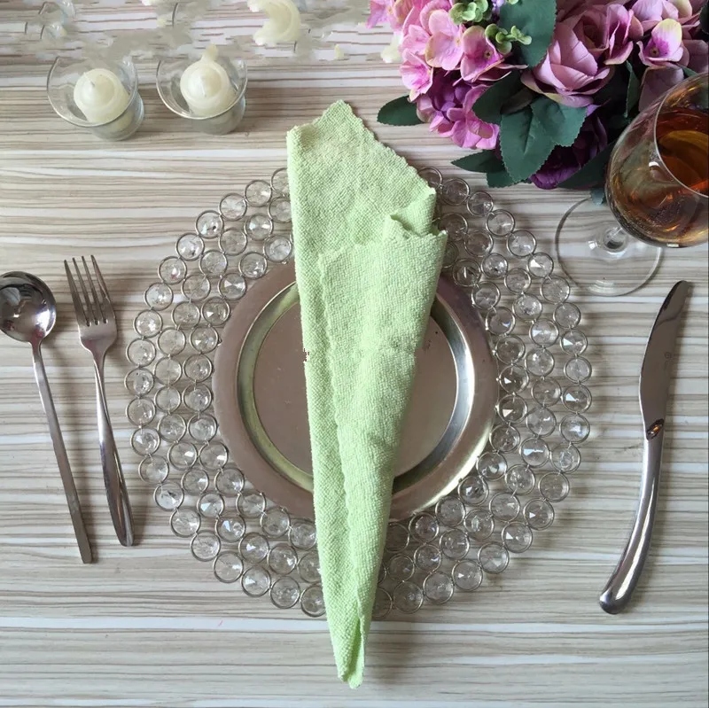 

Wholesale 10pcs/lot Crystal Metal dinner plates with shinny Acrylic Bead Gold Silver color dish for Wedding Table Decorations