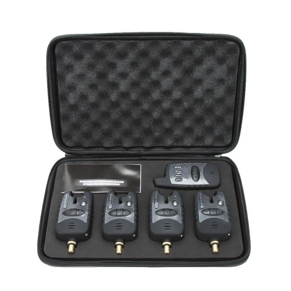 

4 set+1 receiver Wireless Carp Fishing Bite Alarm LED Adjustable Tone Volume Sensitivity Sound Fishing Bite Alarm with Box