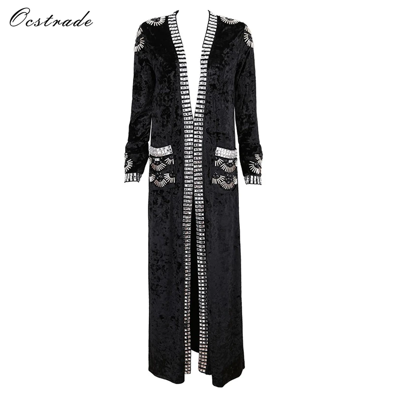 Ocstrade кардиган женский длинный летний Подиум Новая мода коричневый металлические части шипованные сексуальное пальто со звездой Ким Кардашьян