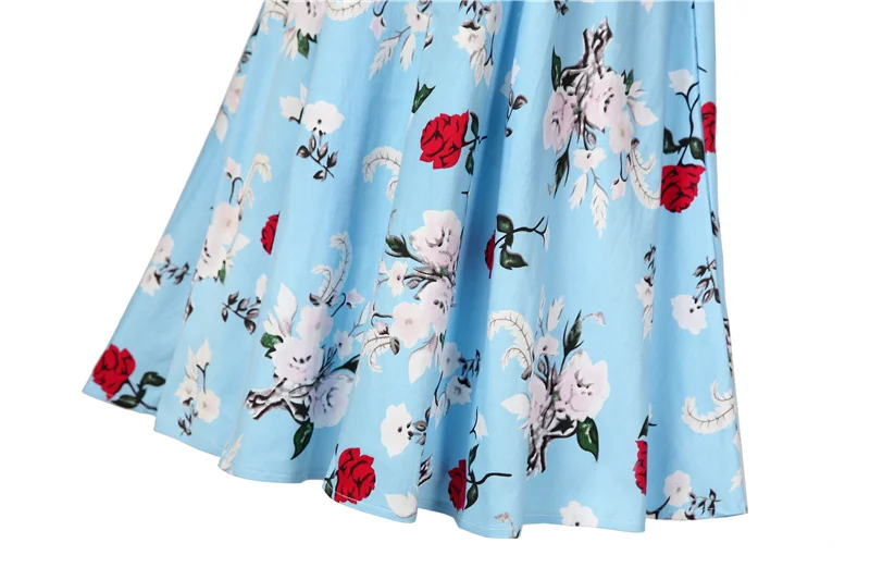 Kostlish A-Line Women Summer Dress Audrey Hepburn 50s 60s Floral Print Vintage Dress Women 2017 O-Neck Party Dresses Plus Size (109)