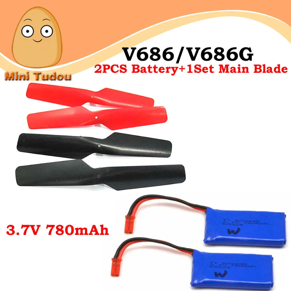 Minitudou 3in1 Set Propeller 2 3 7V 780mAh LiPo Battery For WLtoys V636 V686 V686G V686J