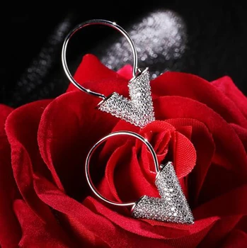 

Top Quality New Fashion Mosaic AAA Zircon Crystal Triangle V Pendant Silver Hoop Earrings for Women Luxury Brand Jewelry