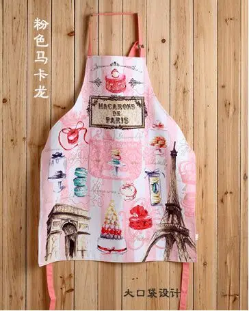 

Pink MACARONS DE PARIS Sweet Pairs Effel Tower Adult Kitchen Apron Woman Printet Avental Tablier Cuisine Pinafore Apron