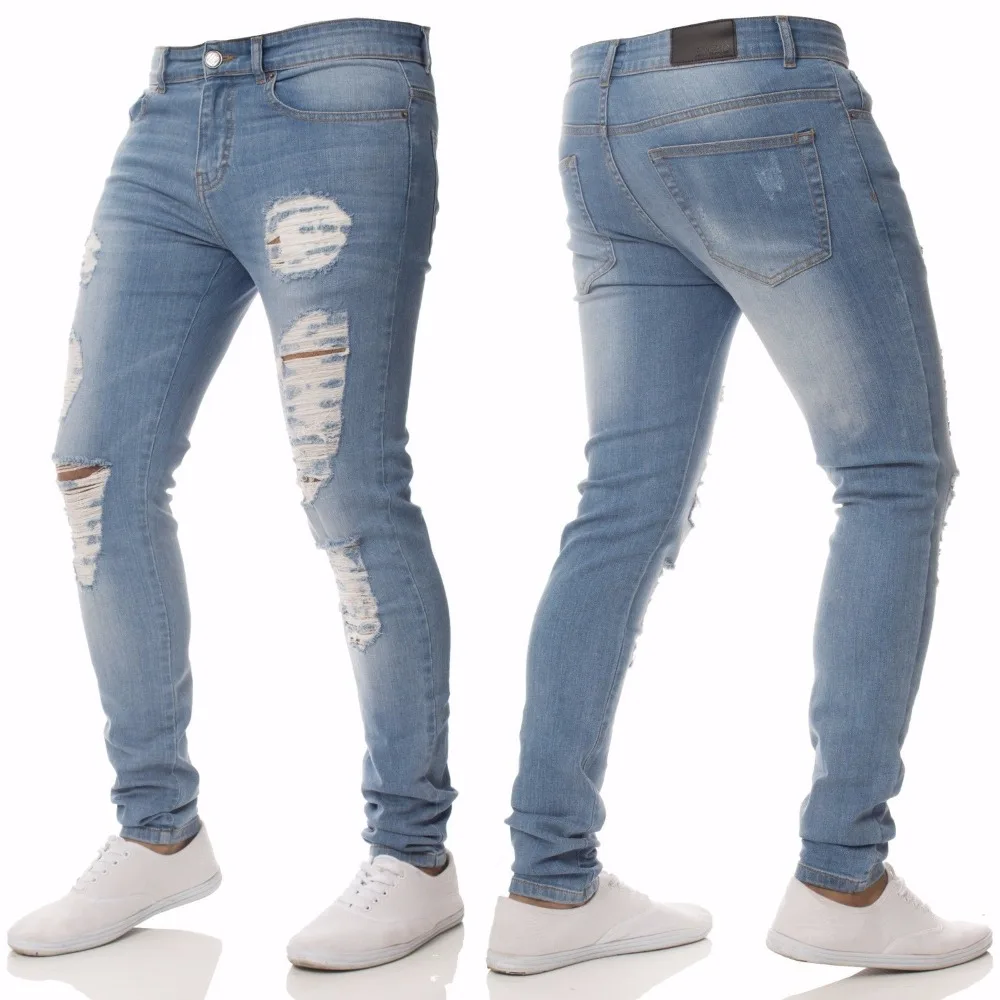 OLOME Hot Sales Mens New Casual Knee Hole Jeans Pants Men Black Blue Ripped Jeans Male 5