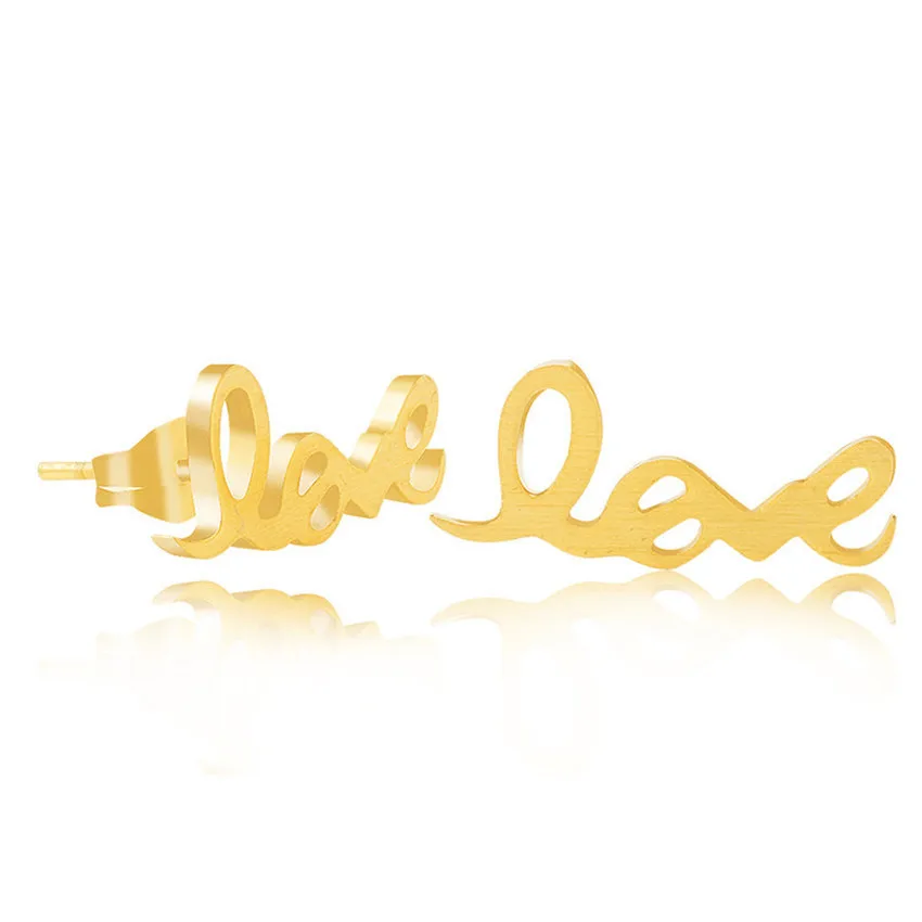 

ACEBFEET Wedding Gift Stainless Steel Bijoux Femme Letter Love Stud Earrings Women Boho Jewelry Rose Gold Orecchini Donna