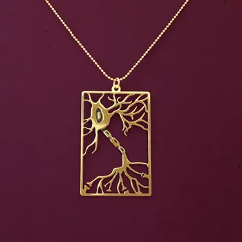 

Wholesale Neuron necklace in Rectangle Multipolar Neuron Biology Gift Psychology Karat Silver Plated Art Nouveau Style Pendant