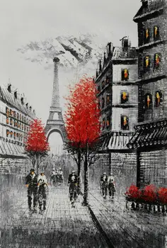 

Hand Painted European Landscape Canvas Oil Painting Eiffel Tower Paris Stree Painting Wall Art Picture Painting for Living Room