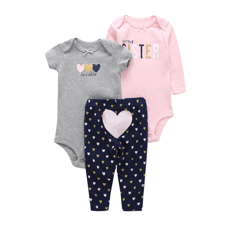 cute loving heart infant baby girl clothes set new born baby bodysuit set romper+long sleeve bodyduit+pant 3 pieces outfits 2018