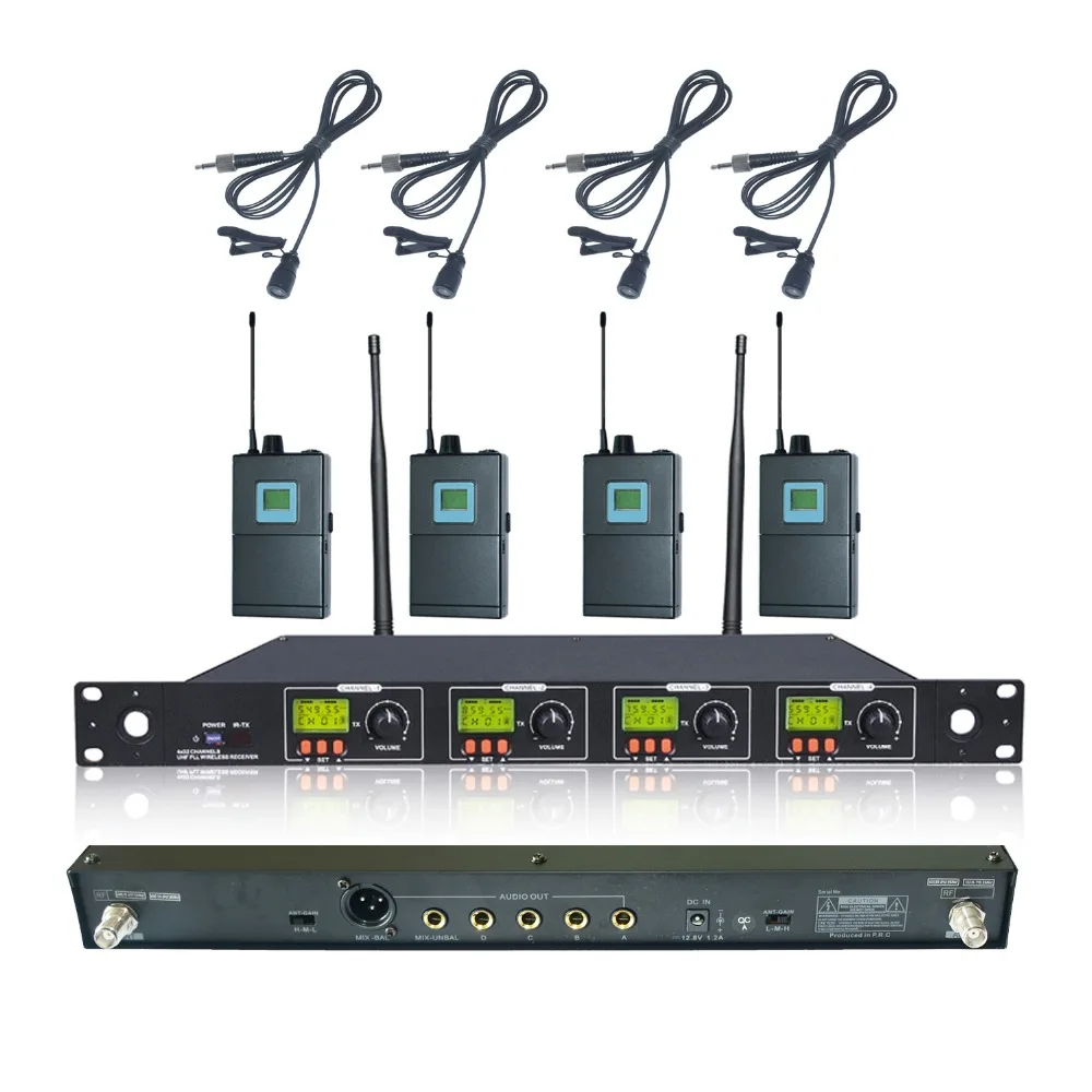 U4 OK 1B LM 9703 Professional Four Channel UHF 4 Tie Clip Lavalier