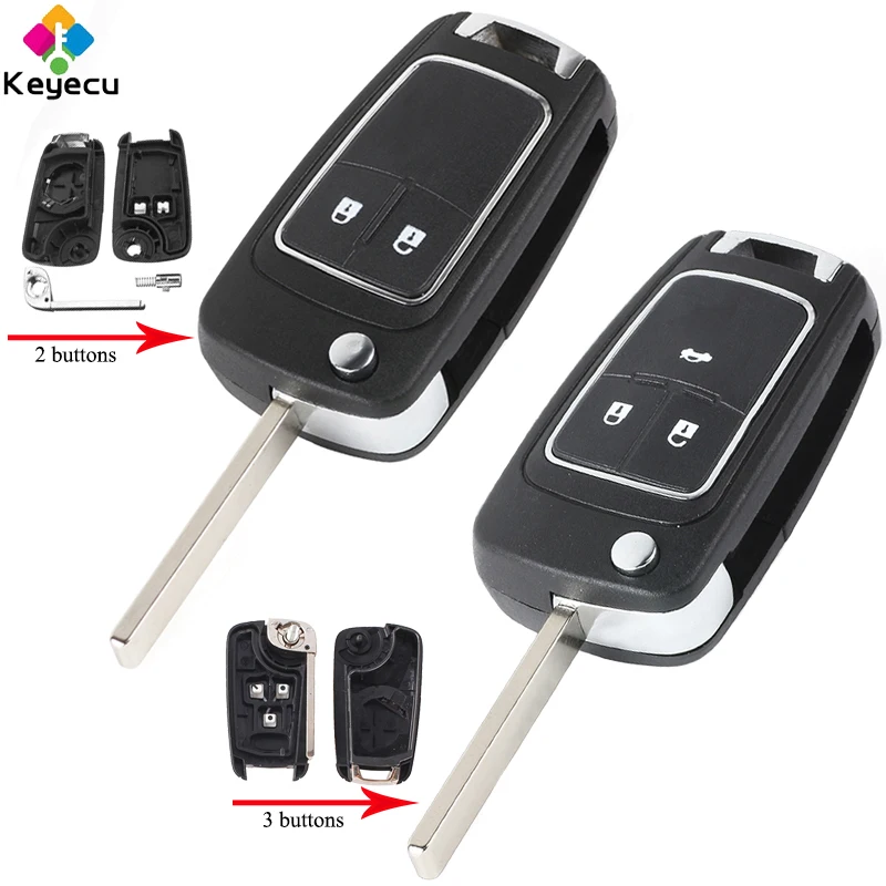 

KEYECU Remote Control Car Key Shell Housing - 2/ 3 Buttons & HU100 Uncut Blade - FOB for OPEL/ VAUXHALL Insignia Astra J Meriva