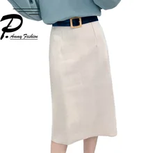 Зима новая юбка женская теплая fsahion сплошной цвет Повседневная элегантная Mid-удлиненная юбка