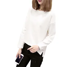 Винтажные Футболки с круглым вырезом; сезон весна-осень; топы с длинными рукавами; Свободные Студенческие футболки; хлопковые однотонные повседневные футболки; топы; RE0456