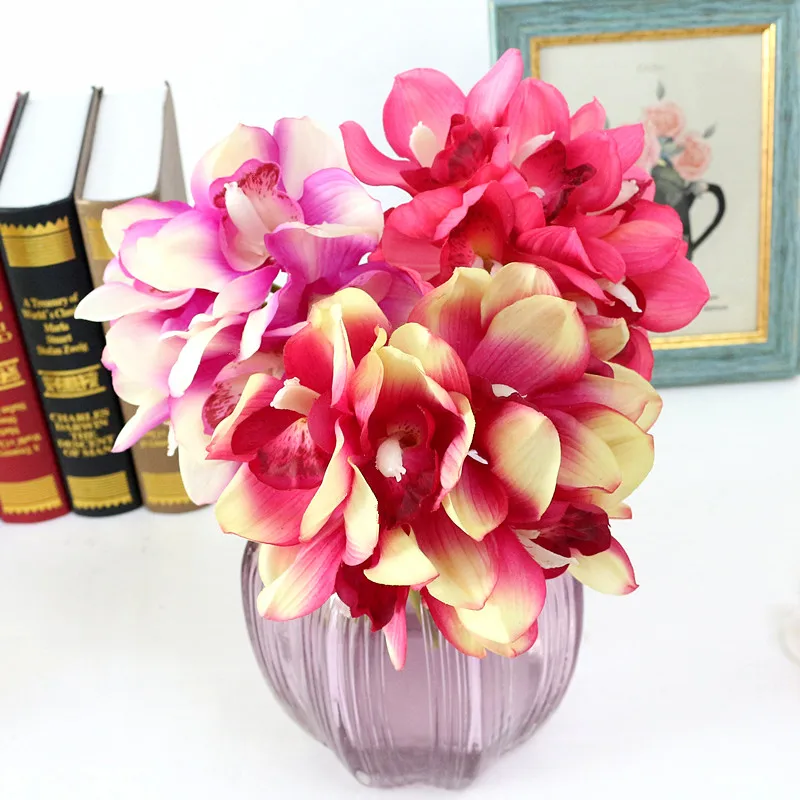 Flone Artificial Butterfly Orchid Flower Simulation Latex Flower Real Touch Lily Bouquet Wedding Home Office Party Decor Floral (17)