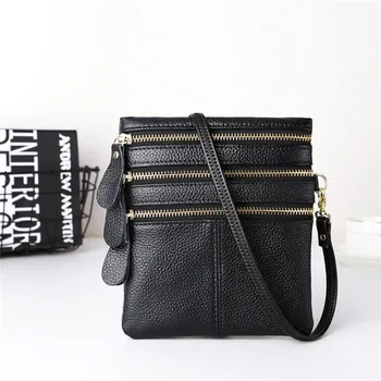 

Creative Small Genuine Leather Crossbody Bags for Women Female Messenger Bags Cow Leather Ladies Three Zipper Mini Shoulder Bag
