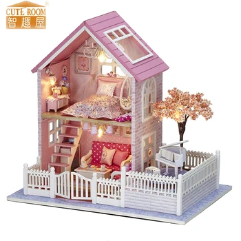 

Furniture DIY Doll House Wodden Miniatura Doll Houses Furniture Kit DIY Puzzle Assemble Dollhouse Toys For Children gift A036