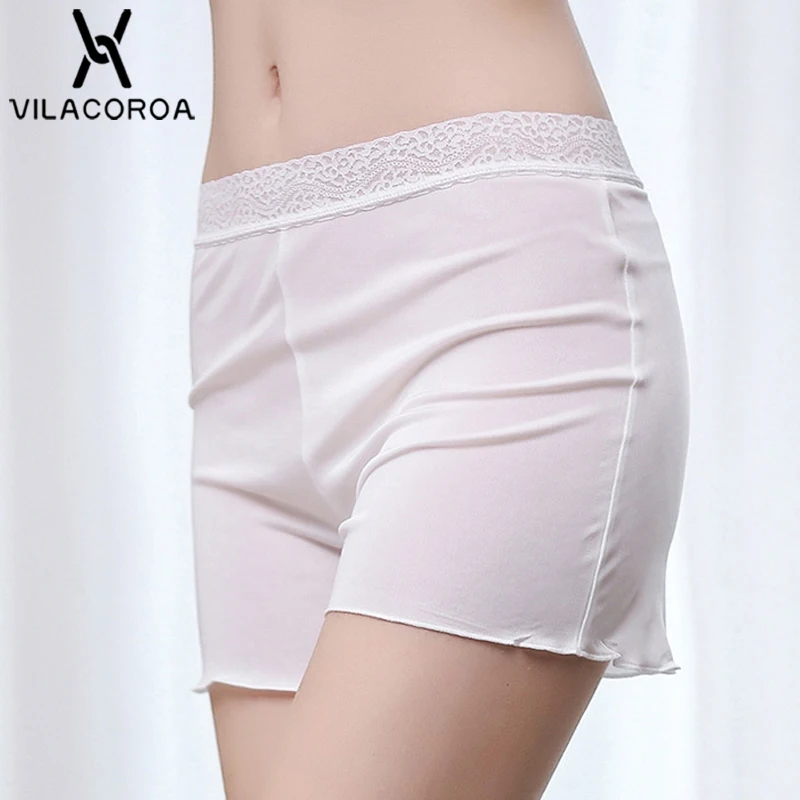 

Silk Solid Lace Elastic Safety Short Pants Breathable Underwear Knickers Sexy Loose Plus Size Shorts Panties Boyshort Hot Pants