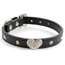 Bling Rhinestones Crystal Heart Leather Collar Adjustable For Pet Dogs Cat