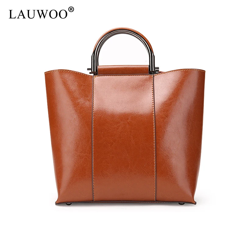 LAUWOO Top quality Women's Vintage tote handBag Cow leather shoulder