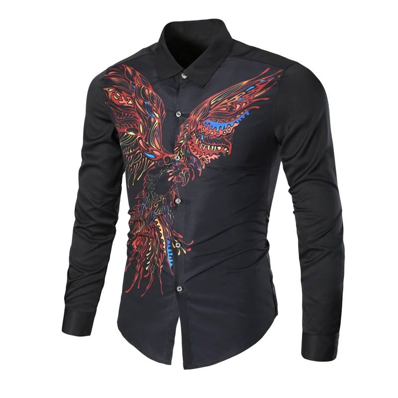 Casual Men Print Shirts High Quality Brand Long Sleeve Shirt For Man
