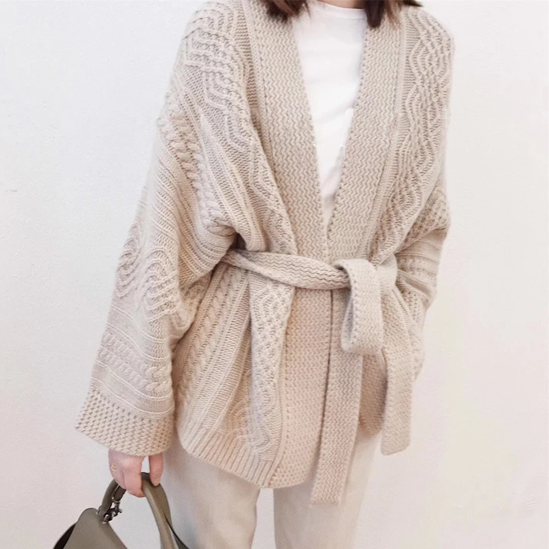 

Luxury Spring Autumn Casual Cardigans For Women Natural Cashmere Sweater Coat with Belt sr519