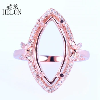 

HELON Solid 14K (AU585) Rose Gold Marquise 17X8mm Semi Mount Natural Diamond Engagement Ring Setting Women Wedding Fine Jewelry
