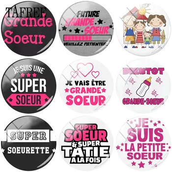 

TAFREE 5pcs/lot Super grande-soeur 25mm Round Glass French Letter Picture Cabochon DIY Cameo Pendant Jewelry Findings