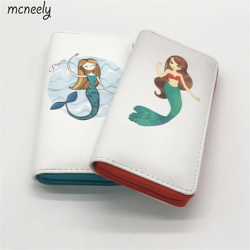 

High Quality Women's Mermaid Print Fashion Long Purse Large Capacity Clutch Phone Bag PU Leather Ladies Card Holder Wallets