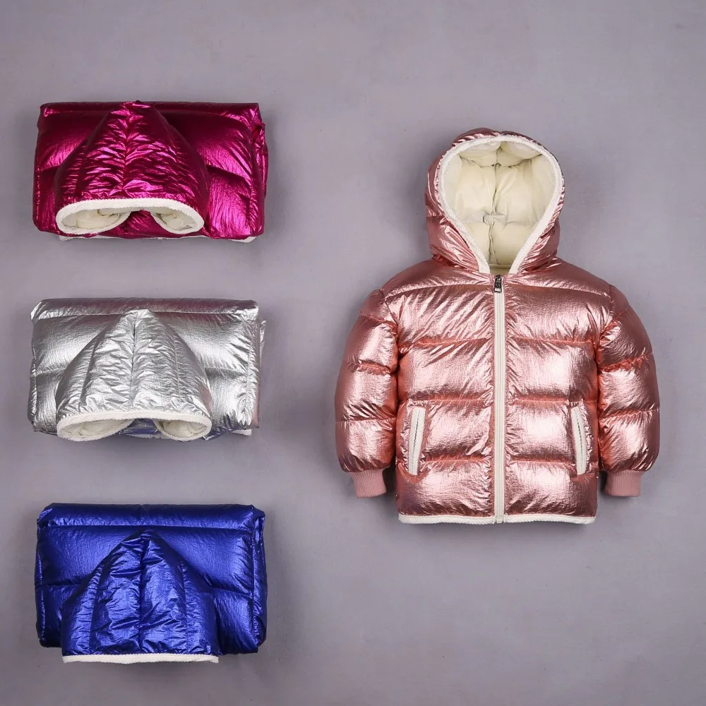 

Winter children's short coat children's down jacket boys girls candy color thick warm outwear kids silver reflective coat 18M03