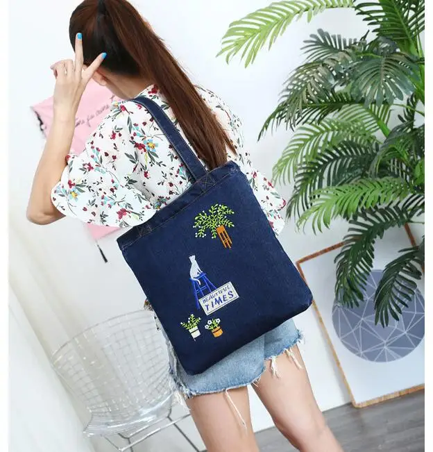 New Women Bag Large Capacity Cowboy Handbag High Qualtity Print Floral Casual Canvas Denim Shoulder Bag  Shopping Bag