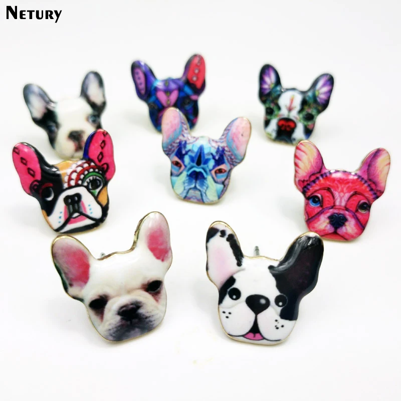 

Netury Women cute Harajuku stud earrings cartoon dog fashion girl colorful earrings kawaii korea Animal printing style jewelry