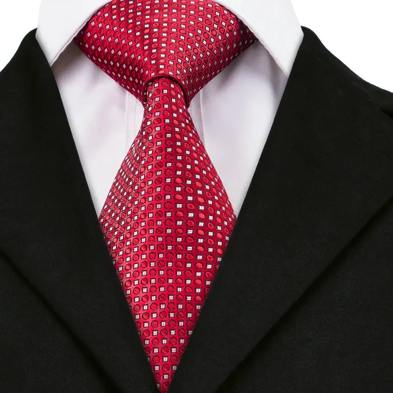 A 709 Mens Silk Ties Fashion Red Geometric Jacquard Necktie Formal