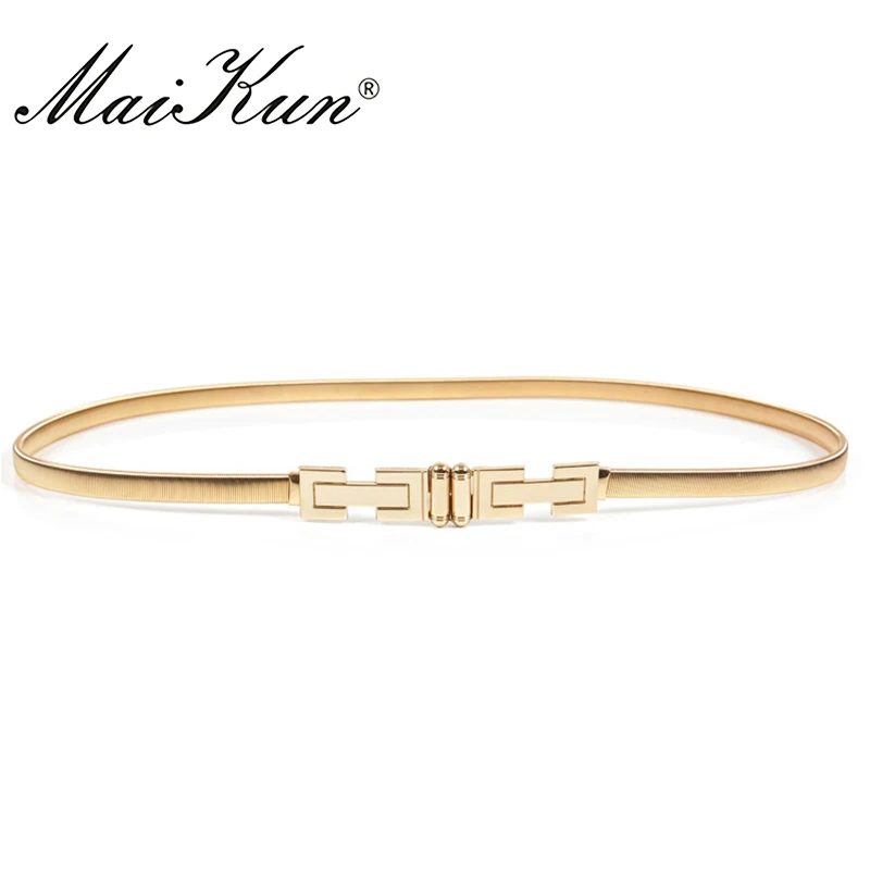 

MaiKun Elastic Thin Belts for Women Luxury Gold Female Belt Designer Brand Belts for Dress