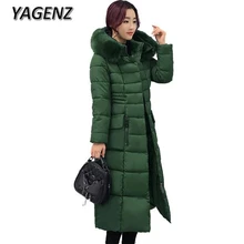 YAGENZ2017 Female Hooded Winter Jacket Coat Korea Slim Down Cotton Long Overcoats Warm Parka Thicker Women Coat Fashion Clothing
