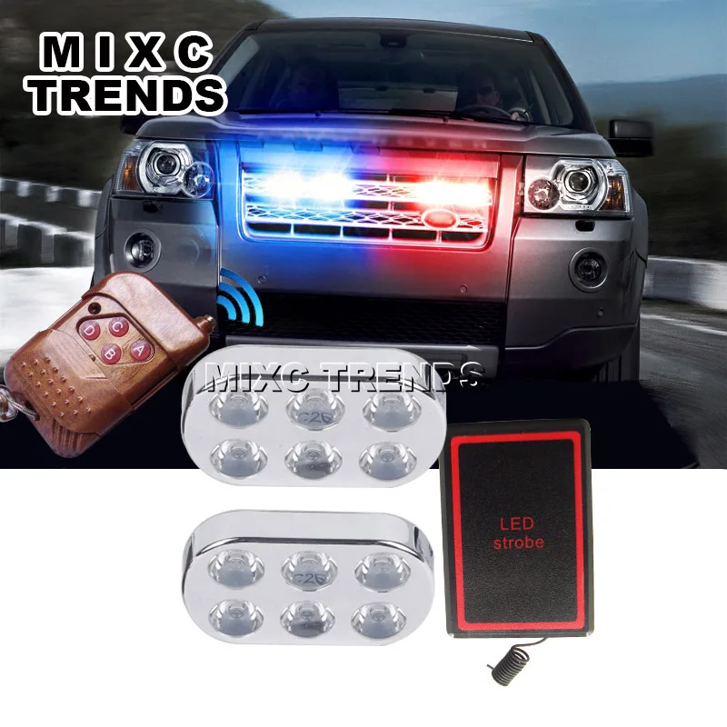 

2Pcs 6led Panel Wireless LED Strobe Light 12W Car DRL High Power Emergency Light Flashing Firemen lamps with Remote