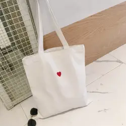 Вышитое красное сердце шаблон Canva хозяйственные сумки экологический многоразовый складной на молнии сумка-шоппер Сумка Повседневный