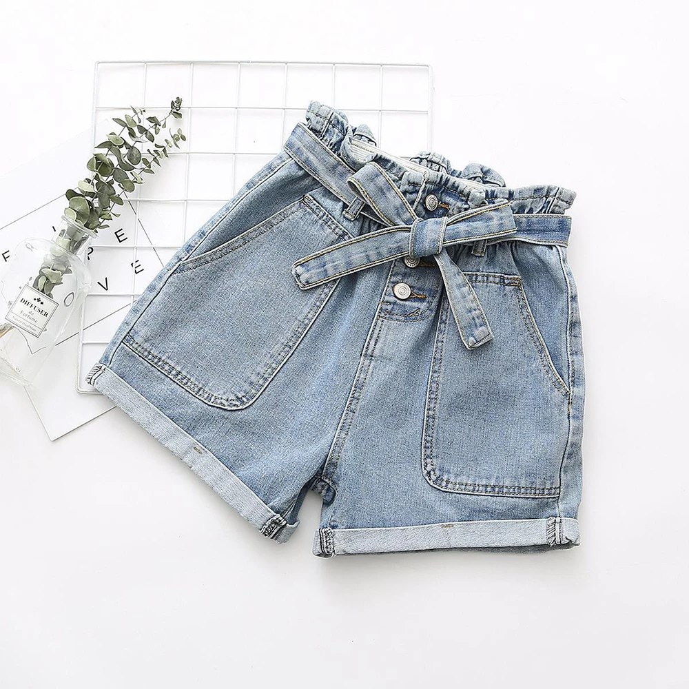 

2019 New Women Summer High Waist Denim Shorts Casual Loose Ladies Fashion Roll Up Hem Elastic Waist Pocket Short Jeans Female