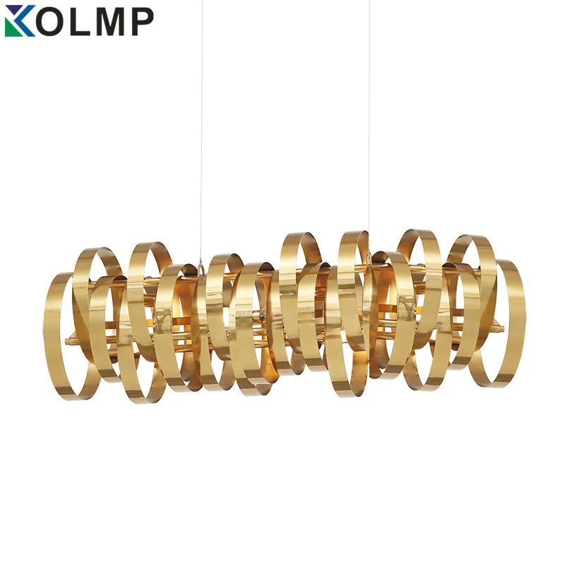 

Post-modern latest design stainless steel circle ring pendant lamp arts fashion gold metal bar chandelier for restaurant/hotel