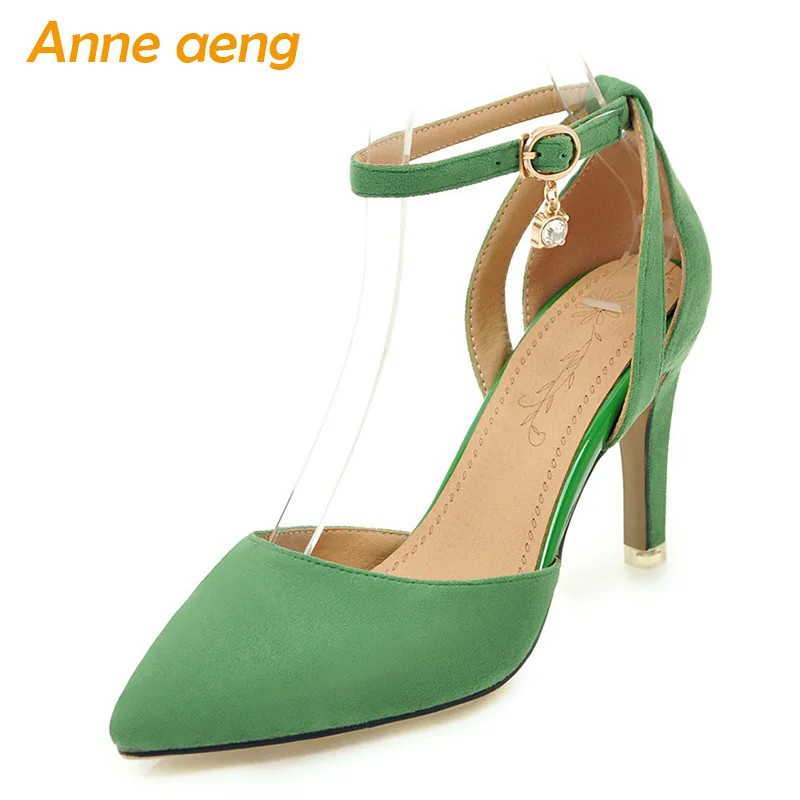 

2019 New Summer Women Sandals High Thin Heel Pointed Toe Buckle Fashion Sexy Ladies Women Shoes Green High Heels Big Size 33-46